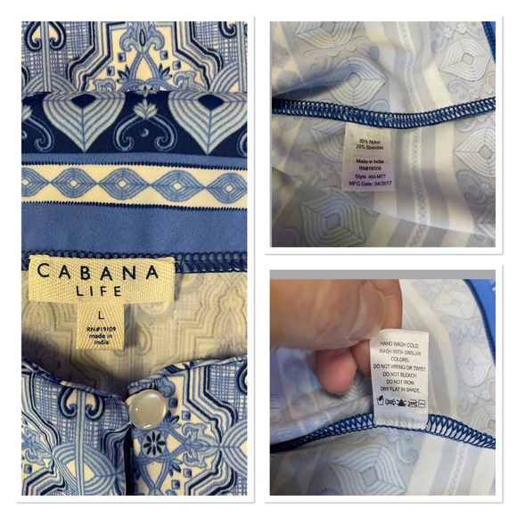 Cabana Life Blue White Tile Print UPF 50+ Shift Dress Beach Preppy Resortwear L - Picture 4 of 14